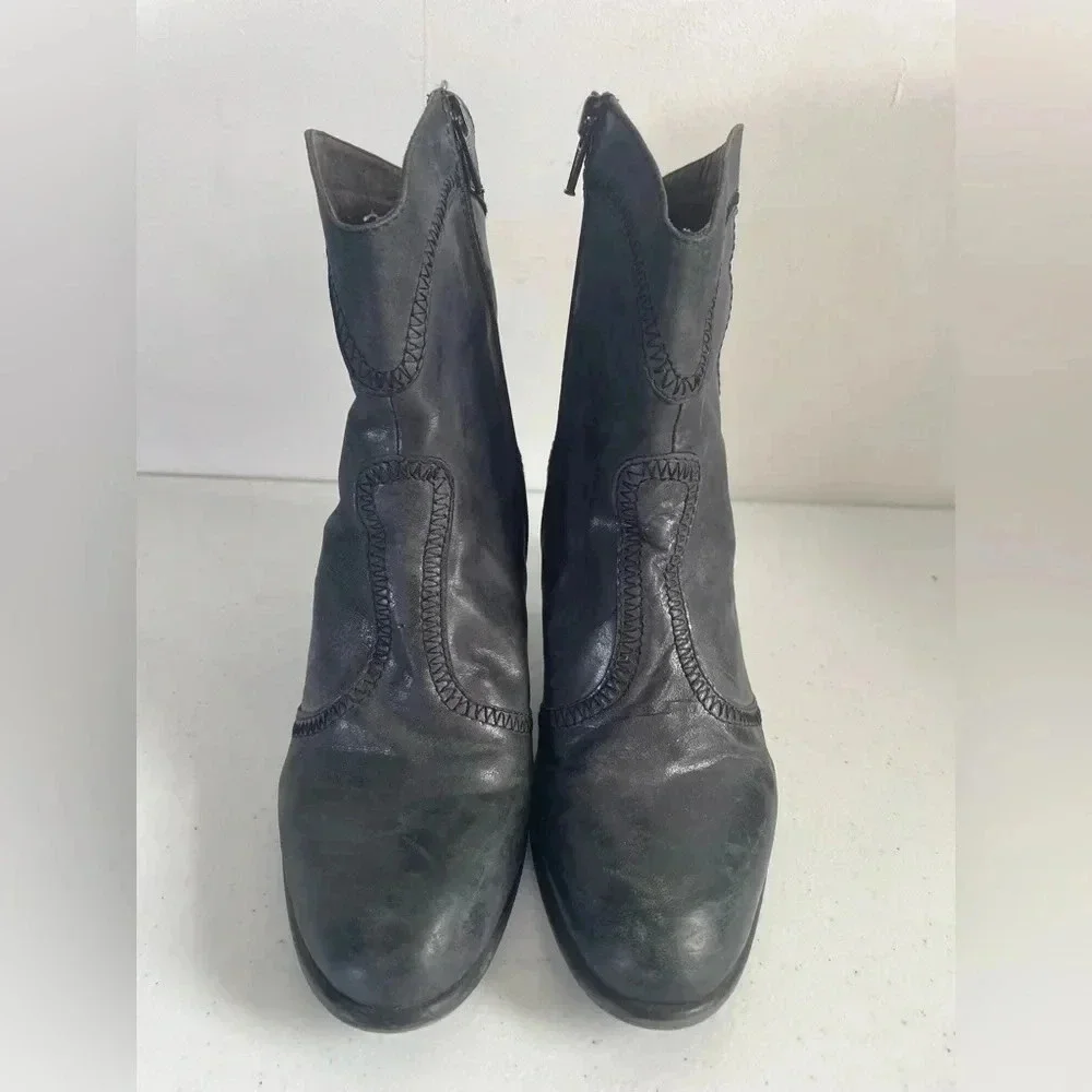 Sesto Meucci Sleek Western Zip Style Charcoal Weave Granny Ankle boots Booties 6